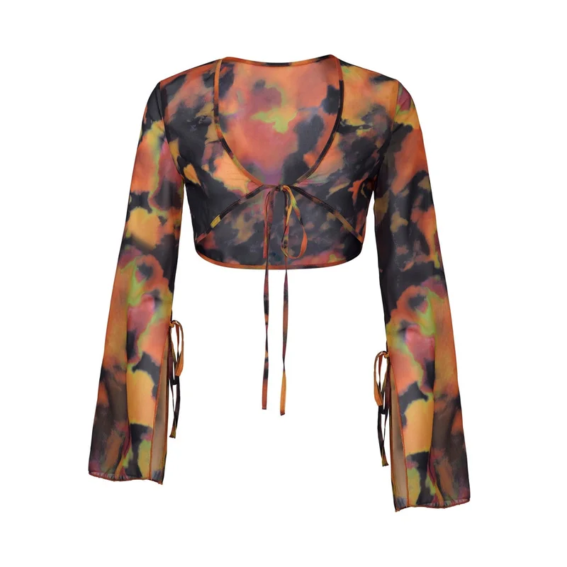 Scorpio Rizing  Soleil Orange Tie Dye Tie Front Top for Women | Best Price UAE